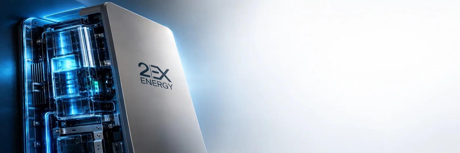 Sistema 2EX Energy aberto com estrutura interna iluminada em azul